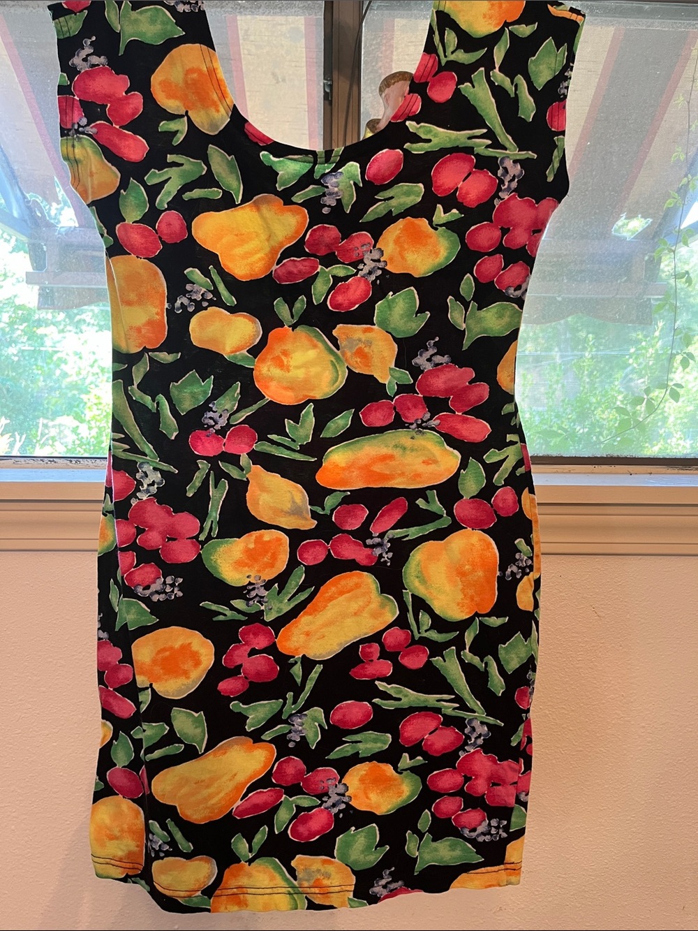 Esprit Black Sleeveless Dress with Yellow Fruit and Pink Floral Print